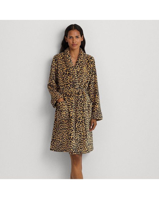 Lauren by Ralph Lauren Brown Leopard-print Shawl-collar Robe