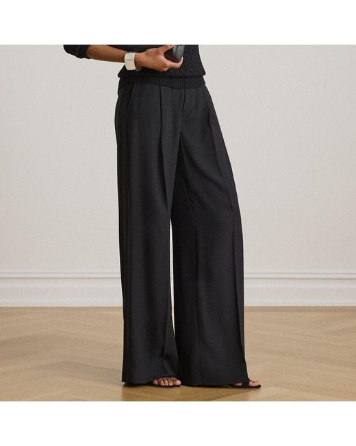 Ralph Lauren Black Double-Faced Georgette Wide-Leg Trouser