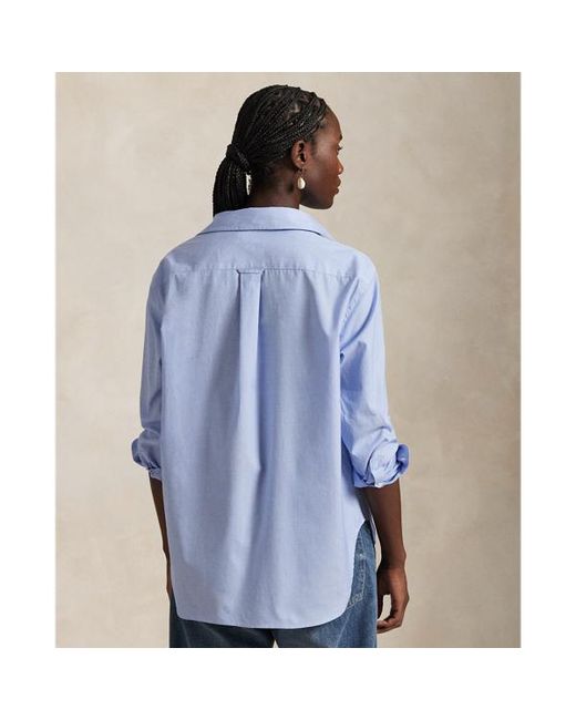 Ralph Lauren Blue End-On-End Oversize Fit Cotton Shirt