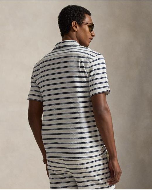 Polo Ralph Lauren Brown Striped Pointelle-Jersey Camp Shirt for men