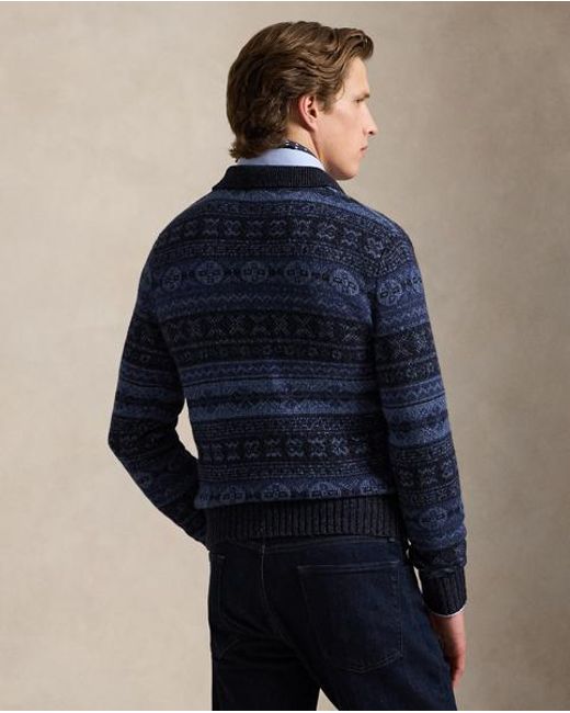 Polo Ralph Lauren Blue Fair Isle Wool And Linen-Blend Polo Sweater for men