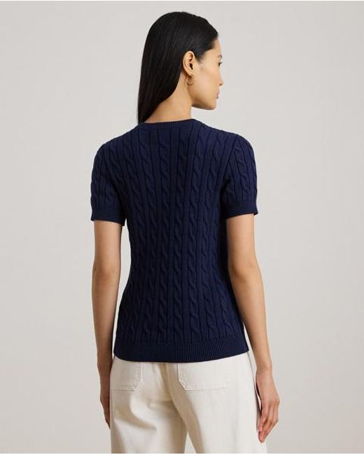 Ralph Lauren Blue Cable-Knit Cotton Short-Sleeve Sweater