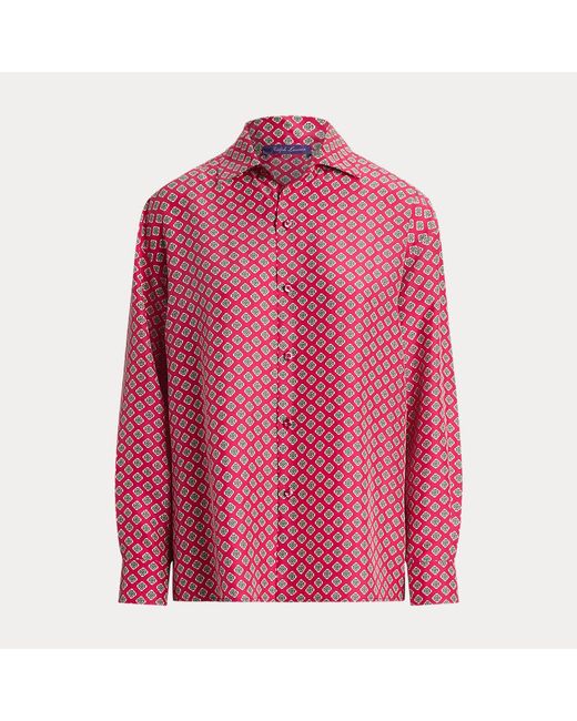 Ralph Lauren Collection Pink Cagney Print Silk Habotai Shirt