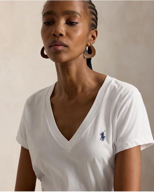 Polo Ralph Lauren White Logo-Embroidered V-Neck Cotton-Jersey T-Shirt