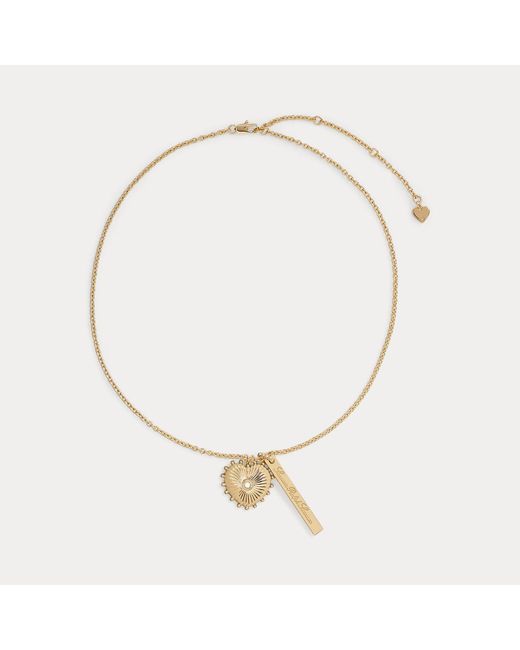 Ralph Lauren Metallic Plated Heart & Logo Charm Necklace