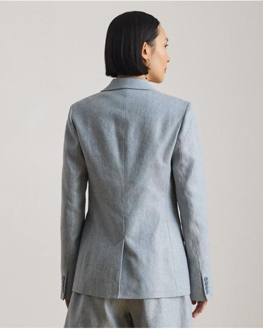 Ralph Lauren Blue Foiled Basket-Weave Linen-Cotton Blazer