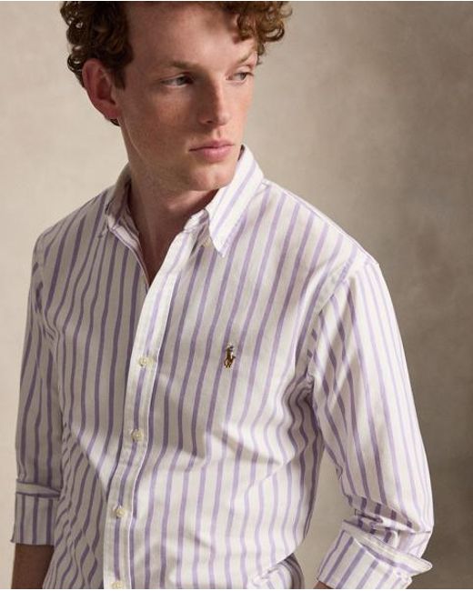 Polo Ralph Lauren White Slim Fit Striped Oxford Shirt for men