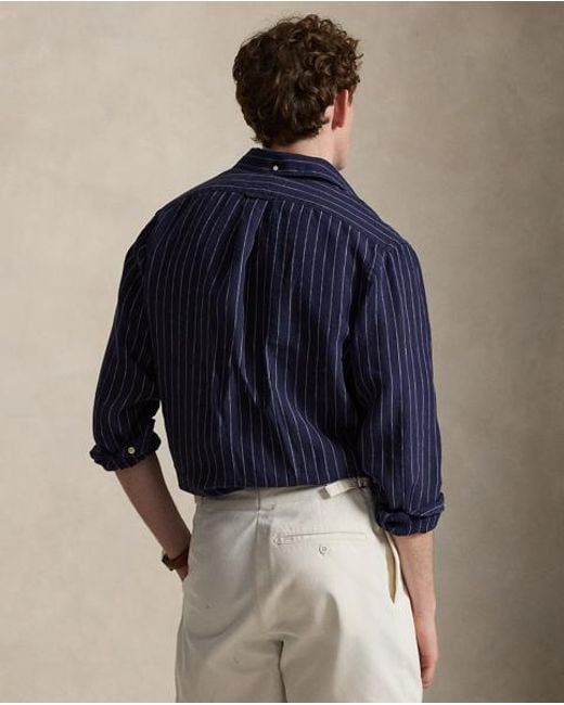 Polo Ralph Lauren Blue Classic Fit Striped Linen Shirt for men