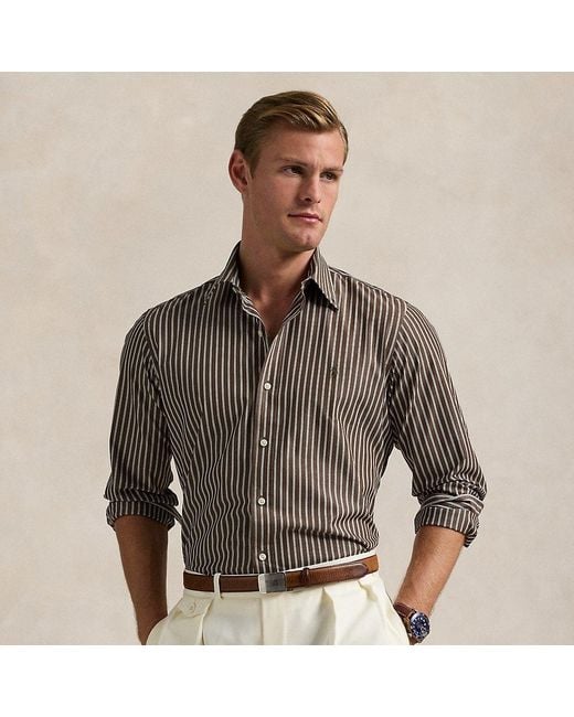 Polo Ralph Lauren Gestreiftes Custom-Fit Hemd Aus Popeline in Brown für Herren
