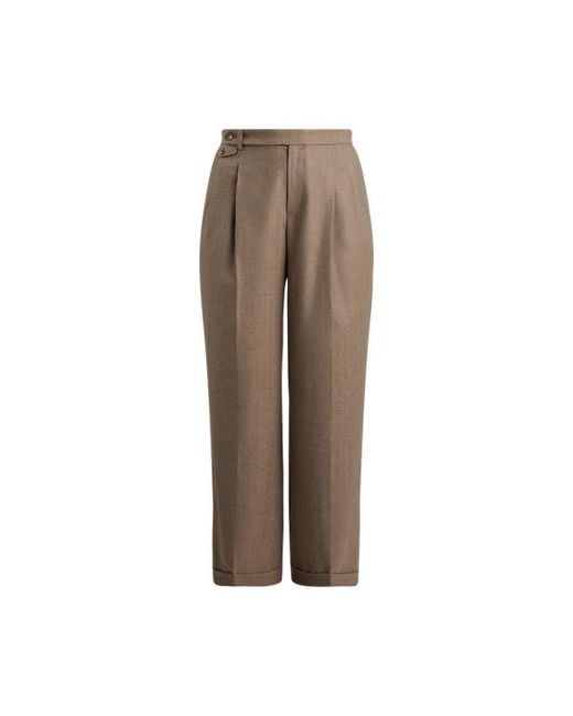 Ralph Lauren Natural Ralph Lauren Pleated Wool Herringbone Wide-Leg Pant