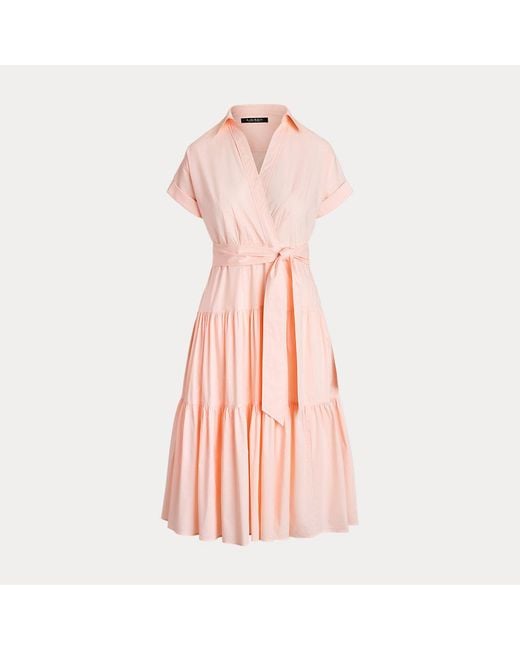 Lauren by Ralph Lauren Pink Ralph Lauren Belted Cotton-blend Tiered Dress