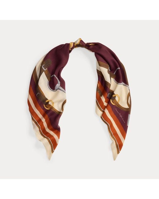 Ralph Lauren Brown Belting-Print Wool-Silk Square Scarf