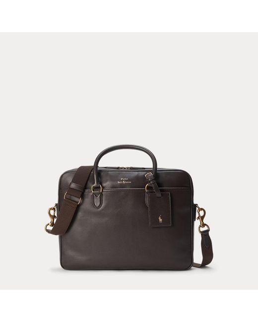 Polo Ralph Lauren Black Leather Briefcase Bag for men