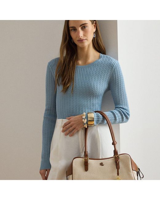 Ralph Lauren Blue Canvas & Leather Large Marcy Zip Satchel
