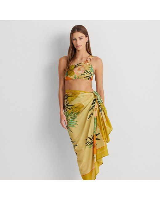 Lauren by Ralph Lauren Metallic Tropical-print Cotton Voile Wrap Skirt