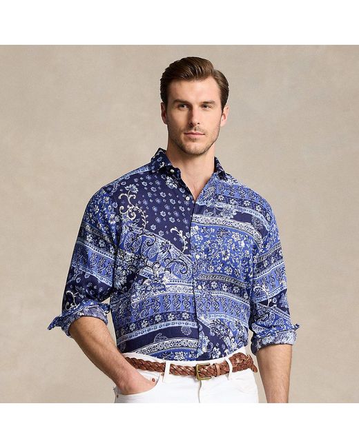Polo Ralph Lauren Blue Ralph Lauren Patchwork-print Linen Shirt for men
