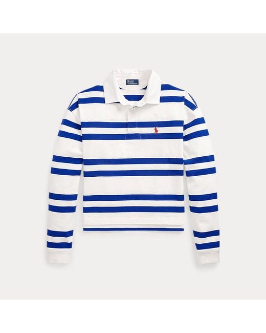 Polo Ralph Lauren Blue Kurzes Jersey-Rugbyhemd mit Streifen