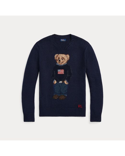 Polo Ralph Lauren Blue Polo Bear Cotton-Linen Jumper