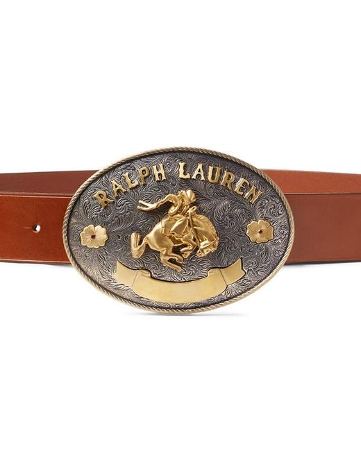Ralph Lauren Brown Rodeo-Buckle Vachetta Leather Wide Belt
