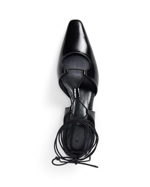 Polo Ralph Lauren Black Calfskin Lace-Up Kitten Heel
