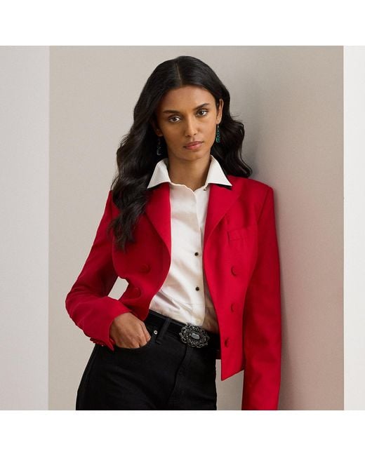 Ralph Lauren Red Ralph Lauren Velvet-Trim Wool Twill Cropped Blazer