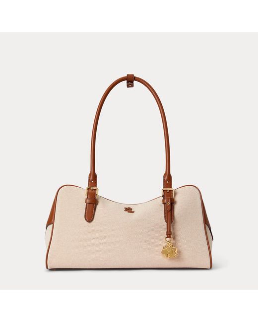 Ralph Lauren Blue Canvas & Leather Large Marcy Zip Satchel