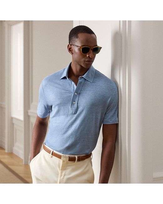 Ralph Lauren Blue Linen Jersey Polo Shirt for men