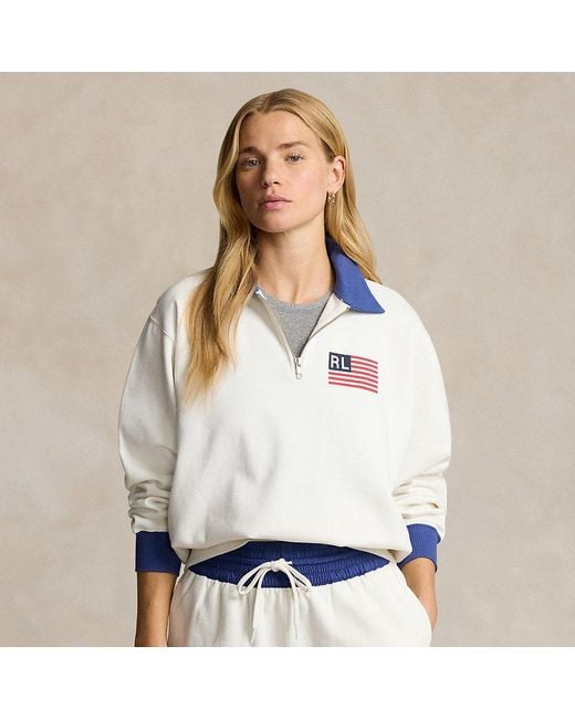 Pullover in felpa con bandiera e logo di Polo Ralph Lauren in White