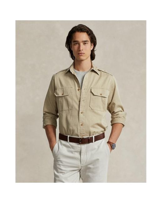 Polo Ralph Lauren Classic Fit Keperstof Werkoverhemd in het Natural voor heren