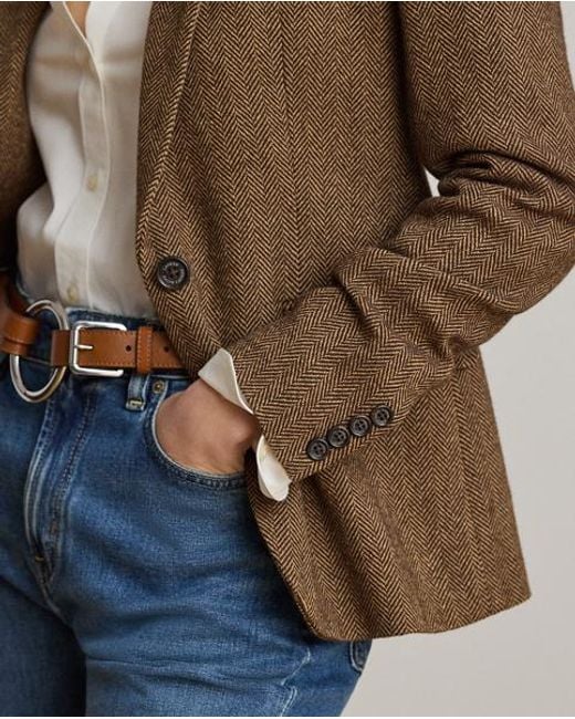 Ralph Lauren Brown Cotton-Blend Herringbone Blazer