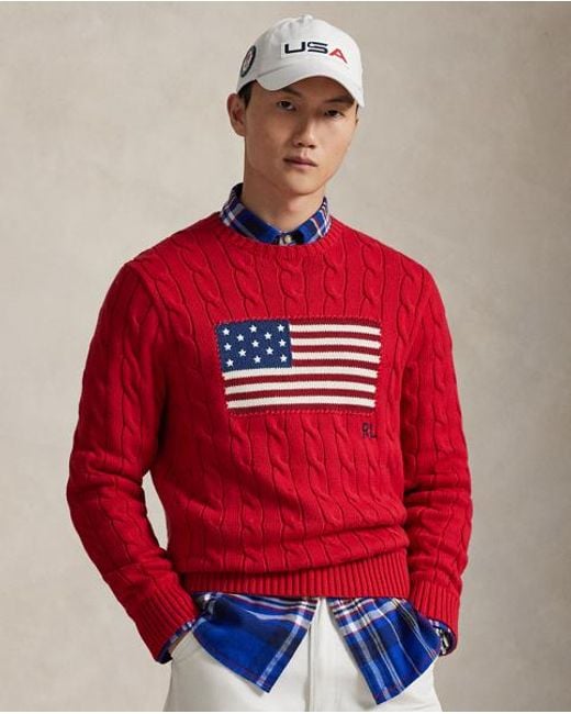 Polo Ralph Lauren Pullover Mit Zopfmuster Und Us-Flagge in Red für Herren