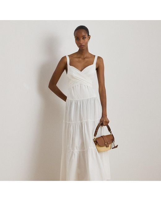 Ralph Lauren White Cotton Broadcloth Tiered Dress