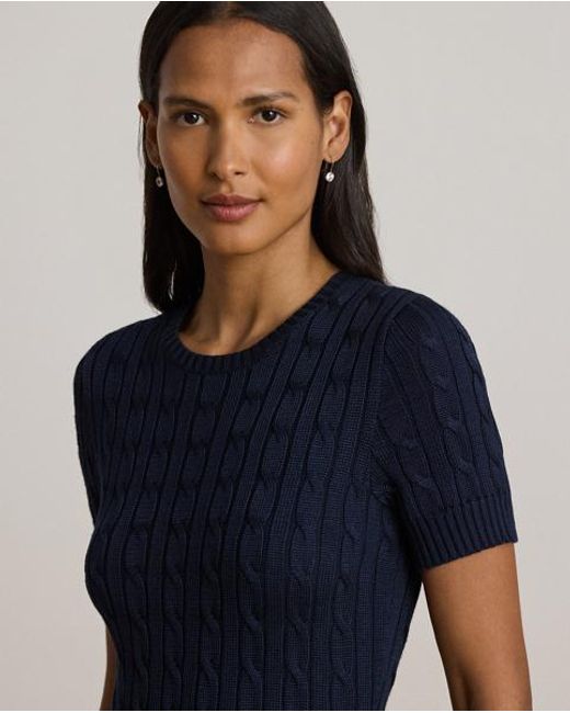 Ralph Lauren Blue Cable-Knit Short-Sleeve Jumper Dress