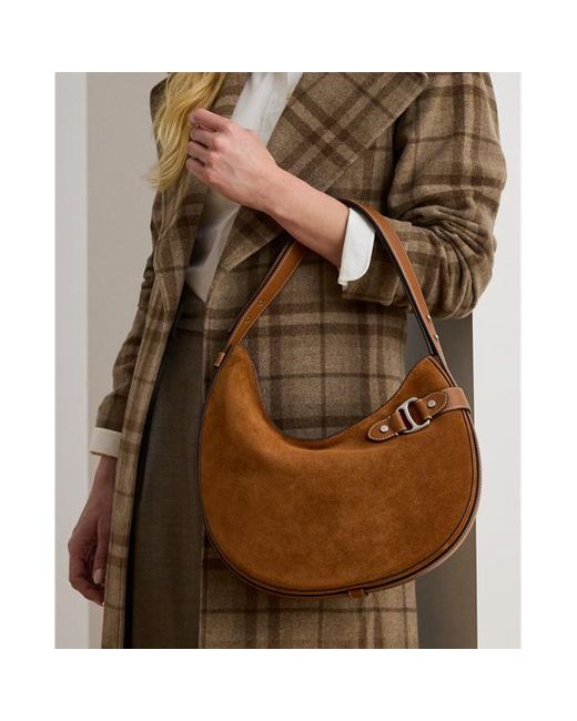 Borsa a spalla Tasha grande in camoscio di Ralph Lauren in Brown