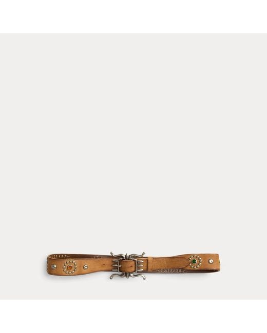 RRL Brown Studded Roughout Suede Belt for men