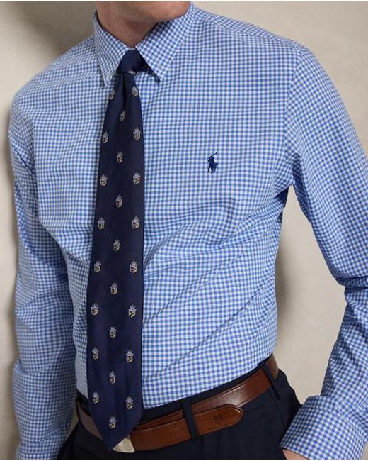 Polo Ralph Lauren Blue Slim Fit Check Stretch Poplin Shirt for men