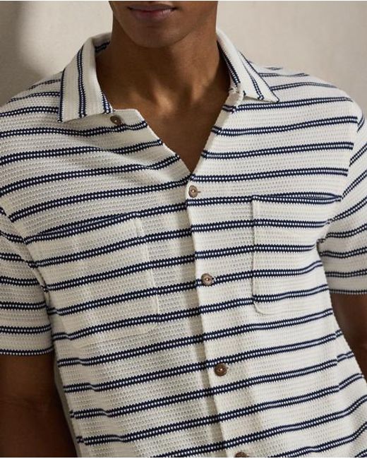 Polo Ralph Lauren Brown Striped Pointelle-Jersey Camp Shirt for men