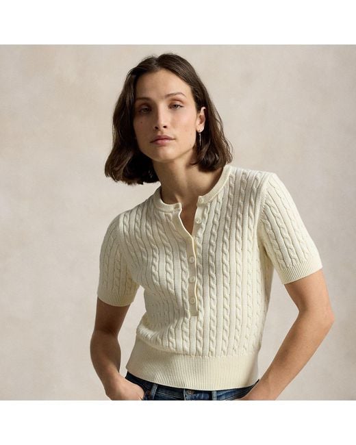 Polo Ralph Lauren Natural Mini-Cable Short-Sleeve Henley Jumper