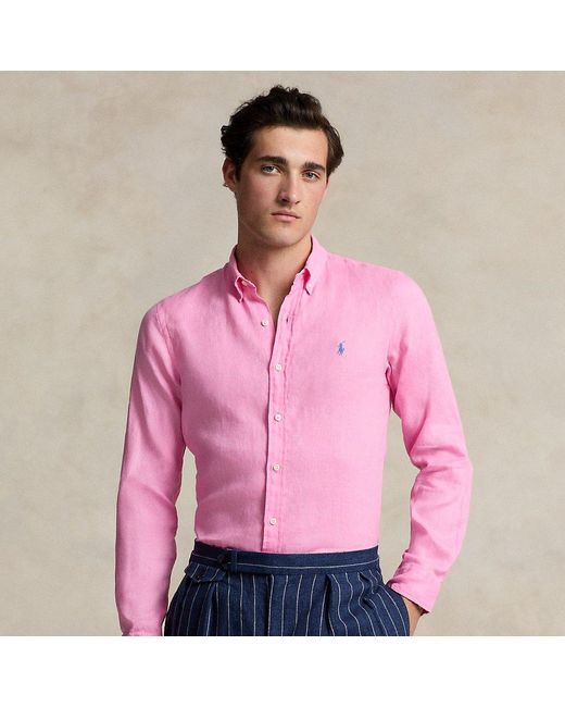 Polo Ralph Lauren Slim Fit Linnen Overhemd in het Pink voor heren
