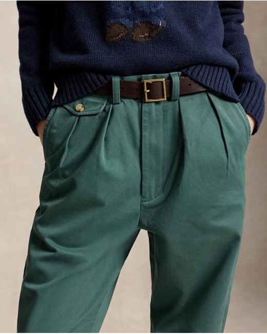 Ralph Lauren Green Whitman Relaxed Fit Pleated Trouser for men