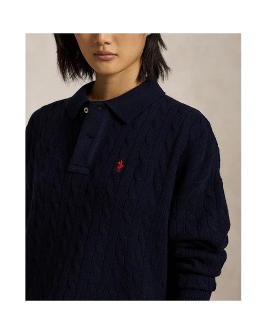 Polo Ralph Lauren Blue Cable Wool-cashmere Polo Shirt