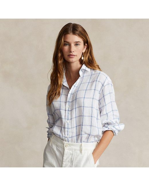 Camicia scozzese in lino Relaxed-Fit di Polo Ralph Lauren in White