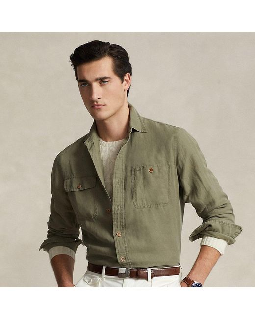 Polo Ralph Lauren Green Classic Fit Linen-silk Twill Workshirt for men