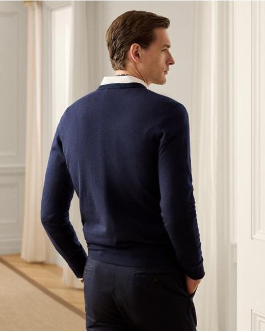 Ralph Lauren Blue Cashmere V-Neck Jumper for men