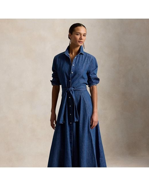 Ralph Lauren Blue Chambray Tie-Waist Shirtdress
