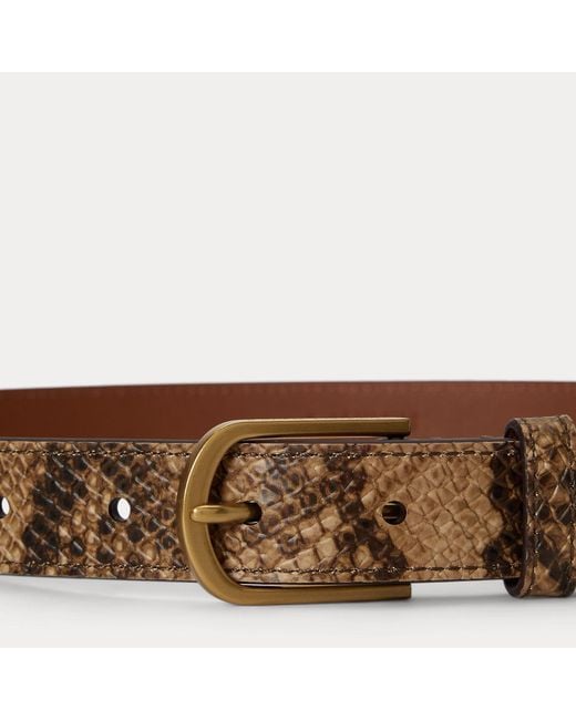 Ralph Lauren Brown Schmaler Ledergürtel Mit Pythonprägung