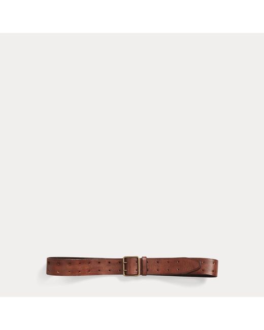 RRL Brown Leather Double-prong Belt for men