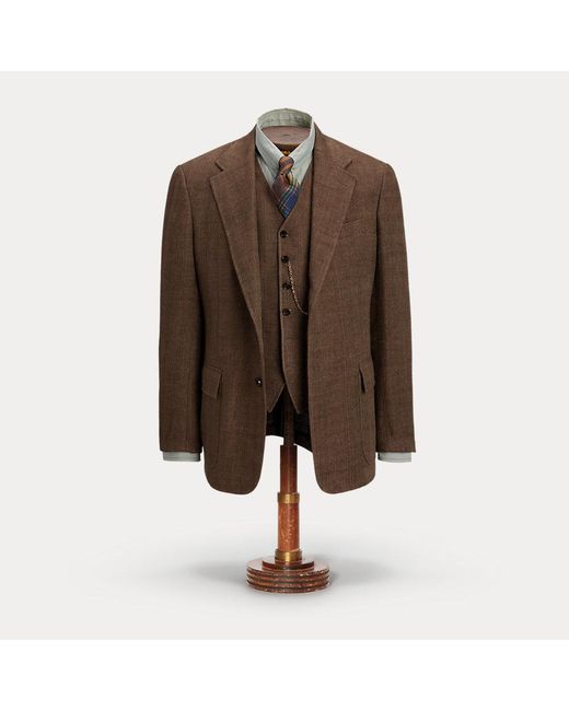 RRL Fischgrat-Anzugjacke Aus Leinen in Brown für Herren