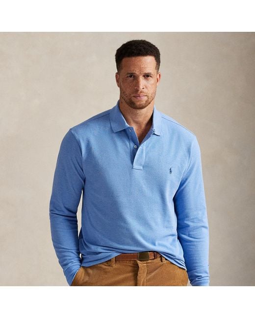 Ralph Lauren Mesh Long-Sleeve Polo Shirt in Blue for Men | Lyst
