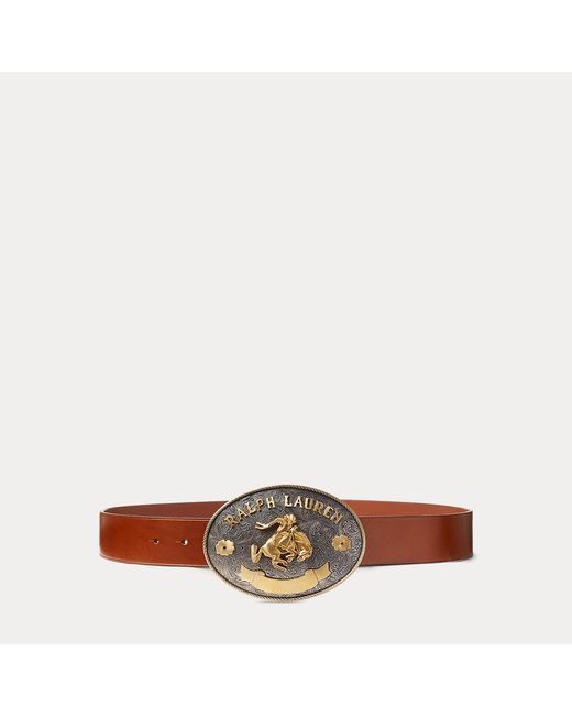 Ralph Lauren Brown Rodeo-Buckle Vachetta Leather Wide Belt